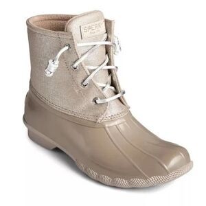 Sperry Women's Saltwater duck boots. Tan.Glitter canvas upper. Sz 7.5. NWT